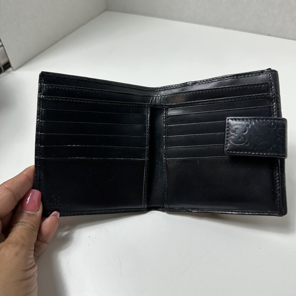 GUCCI Made In Italy Unisex Black Metallic Guccissima Compact Wallet - Picture 13 of 15
